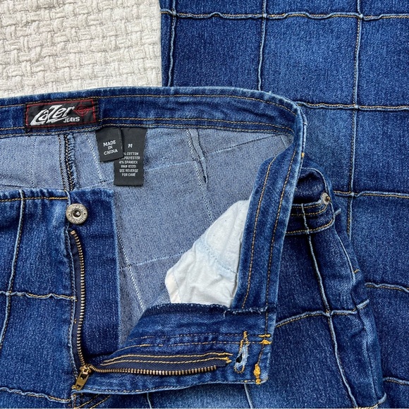 Y2K 90s Grid Patchwork Low Rise Jeans - Picture 6 of 7